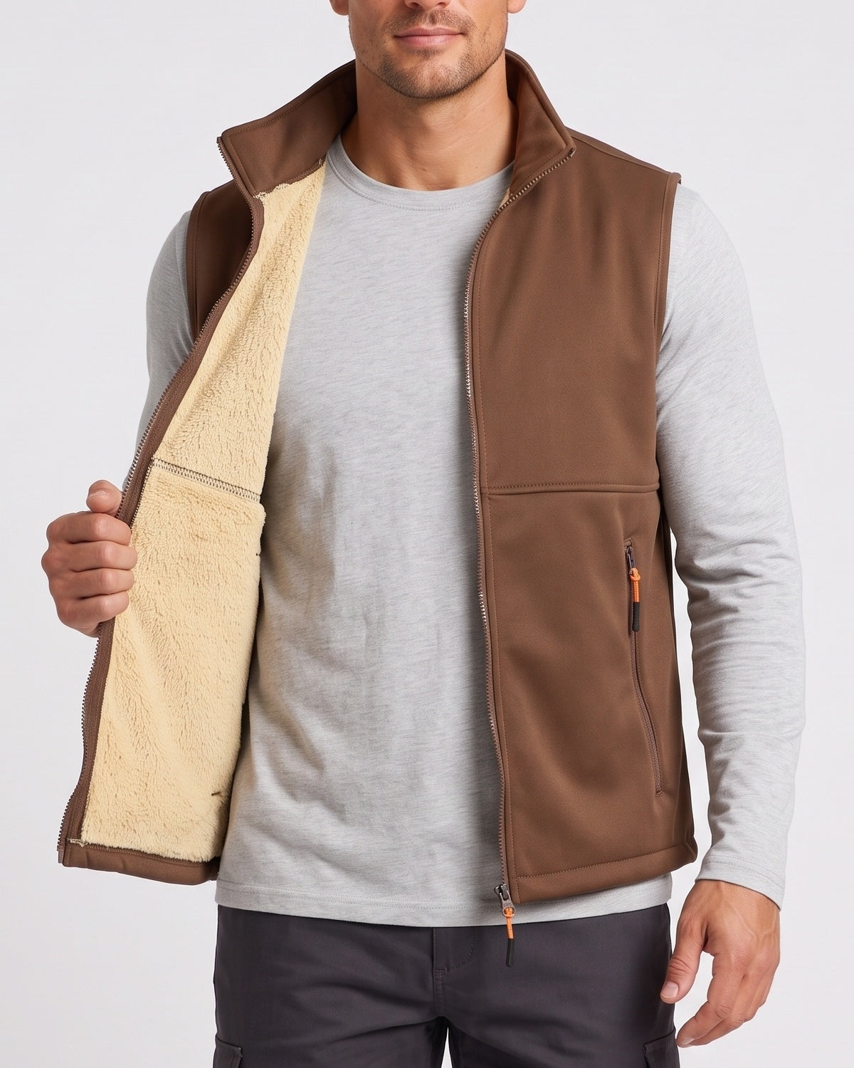 KZZ Men's winter fleece-lined warm vest, sleeveless design