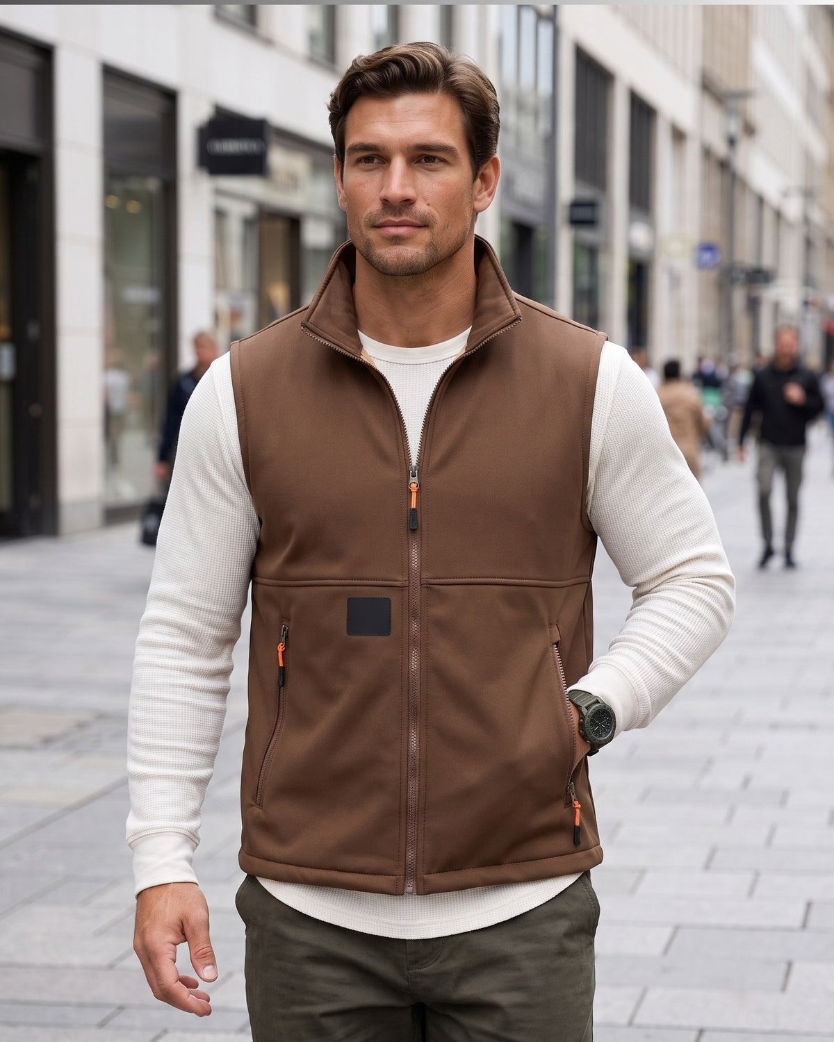 KZZ Men's winter fleece-lined warm vest, sleeveless design