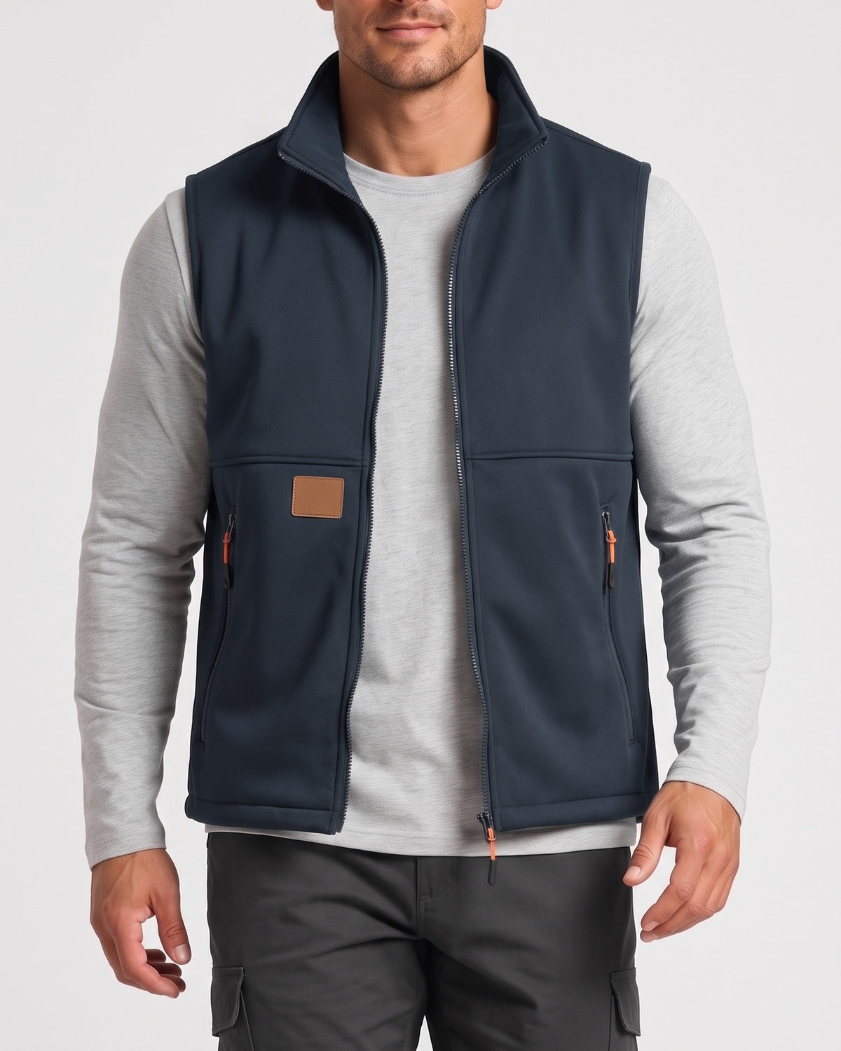 KZZ Men's winter fleece-lined warm vest, sleeveless design