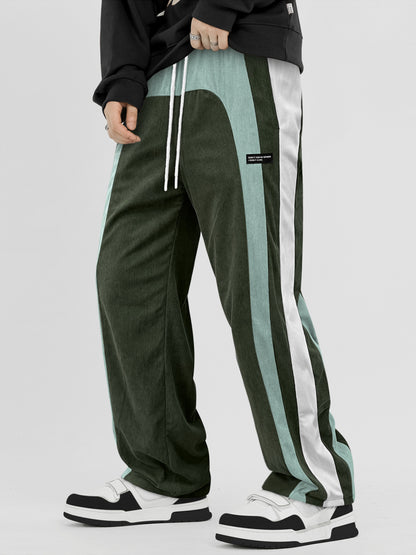 KZZ Men's Colorblock Letter Patched Drawstring Waist Corduroy Pants
