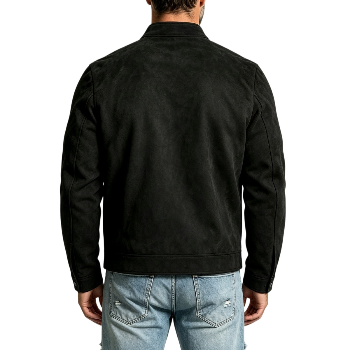 KZZ Suede stand-up collar motorcycle jacket for men, multi-zipper casual style