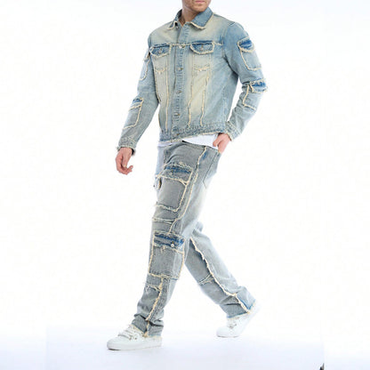 KZZ Men's two-piece denim outfit set