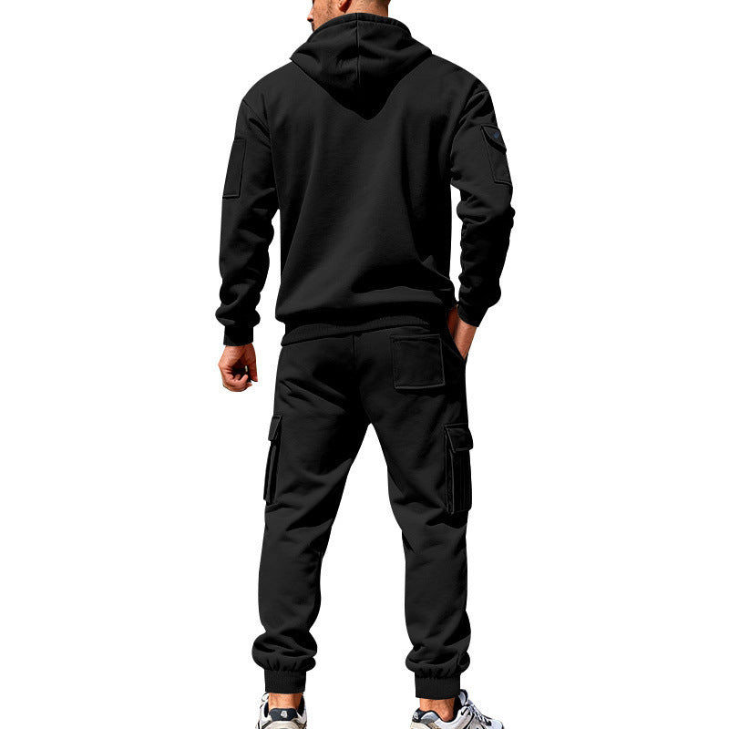 KZZ Men's Winter Fleece-Lined Hoodie & Drawstring Pants Set