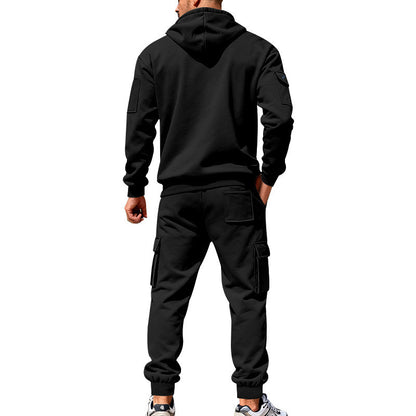KZZ Men's Winter Fleece-Lined Hoodie & Drawstring Pants Set