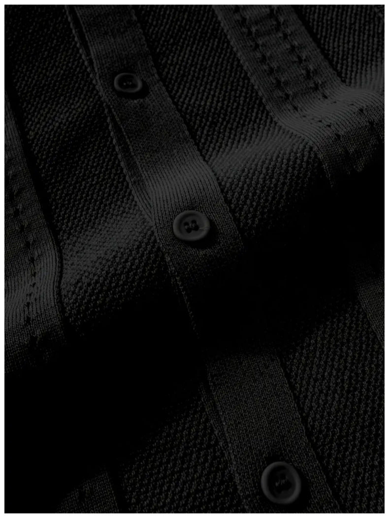 KZZ Men's solid color lapel hollowed-out breathable short-sleeved top