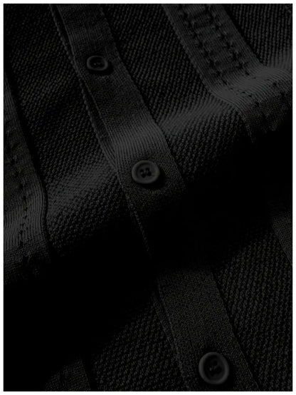 KZZ Men's solid color lapel hollowed-out breathable short-sleeved top
