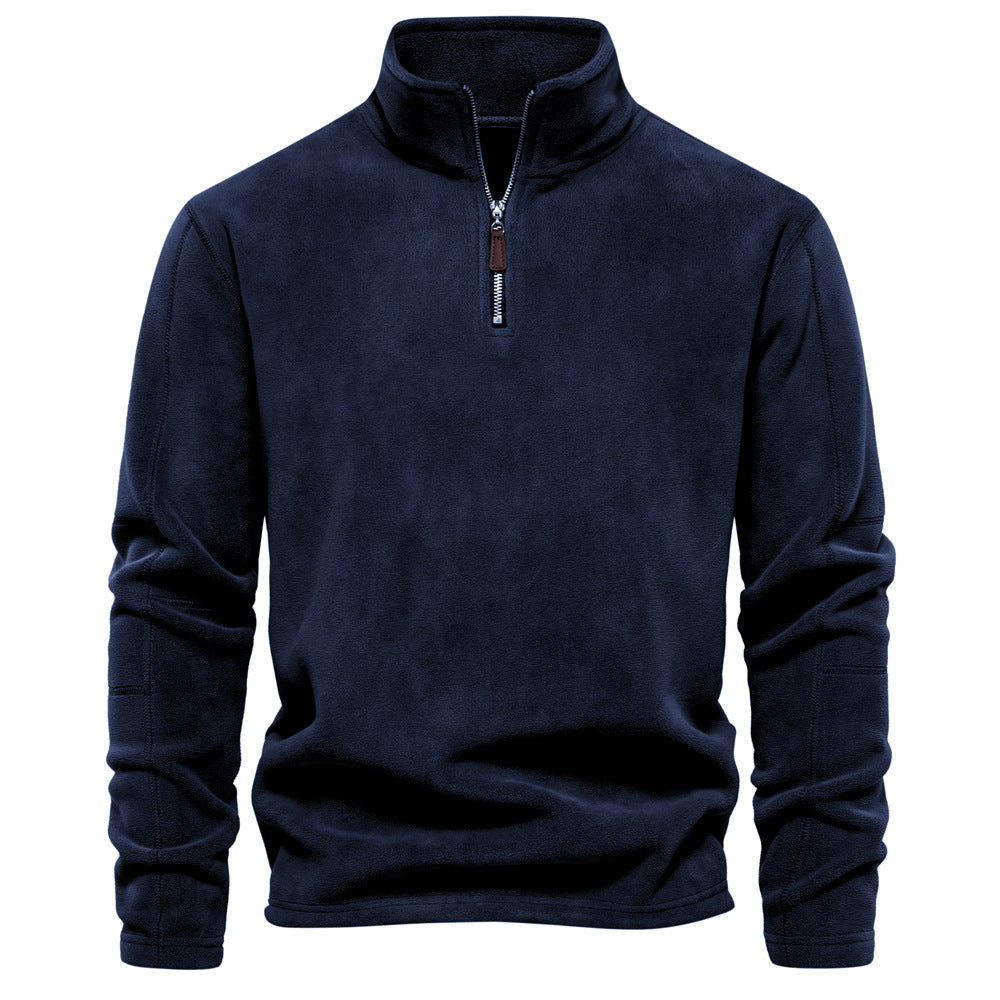 KZZ Men's Solid Half Zip Funnel Neck Polar Fleece Sweatshirt