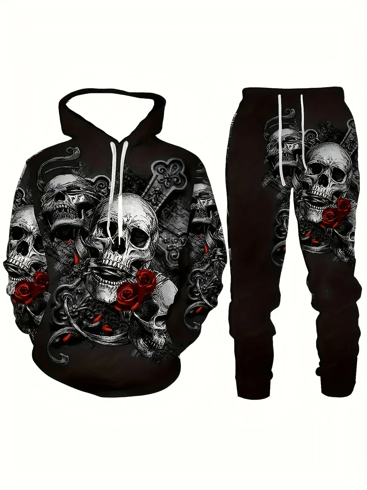 KZZ Men's Halloween Skull Print Hoodie and Pants Set