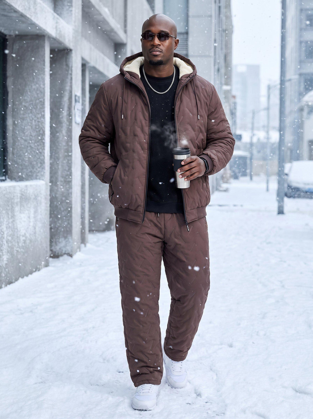 KZZ Men's Quilted Hooded Thermal Set