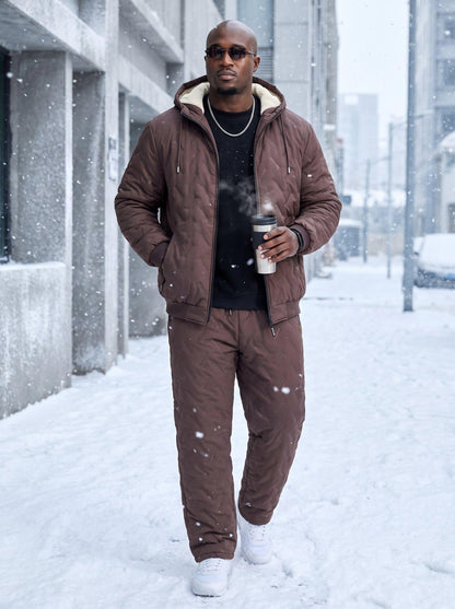 KZZ Men's Quilted Hooded Thermal Set