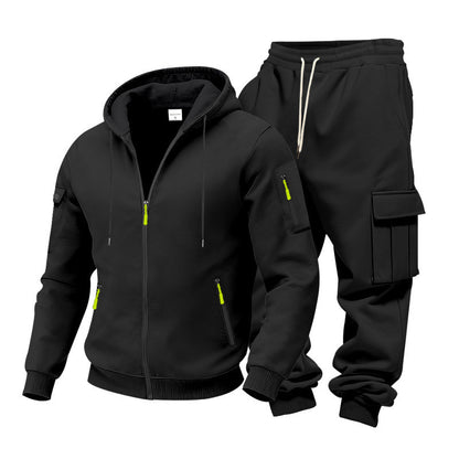 KZZ Men's Winter Fleece-Lined Hoodie & Drawstring Pants Set