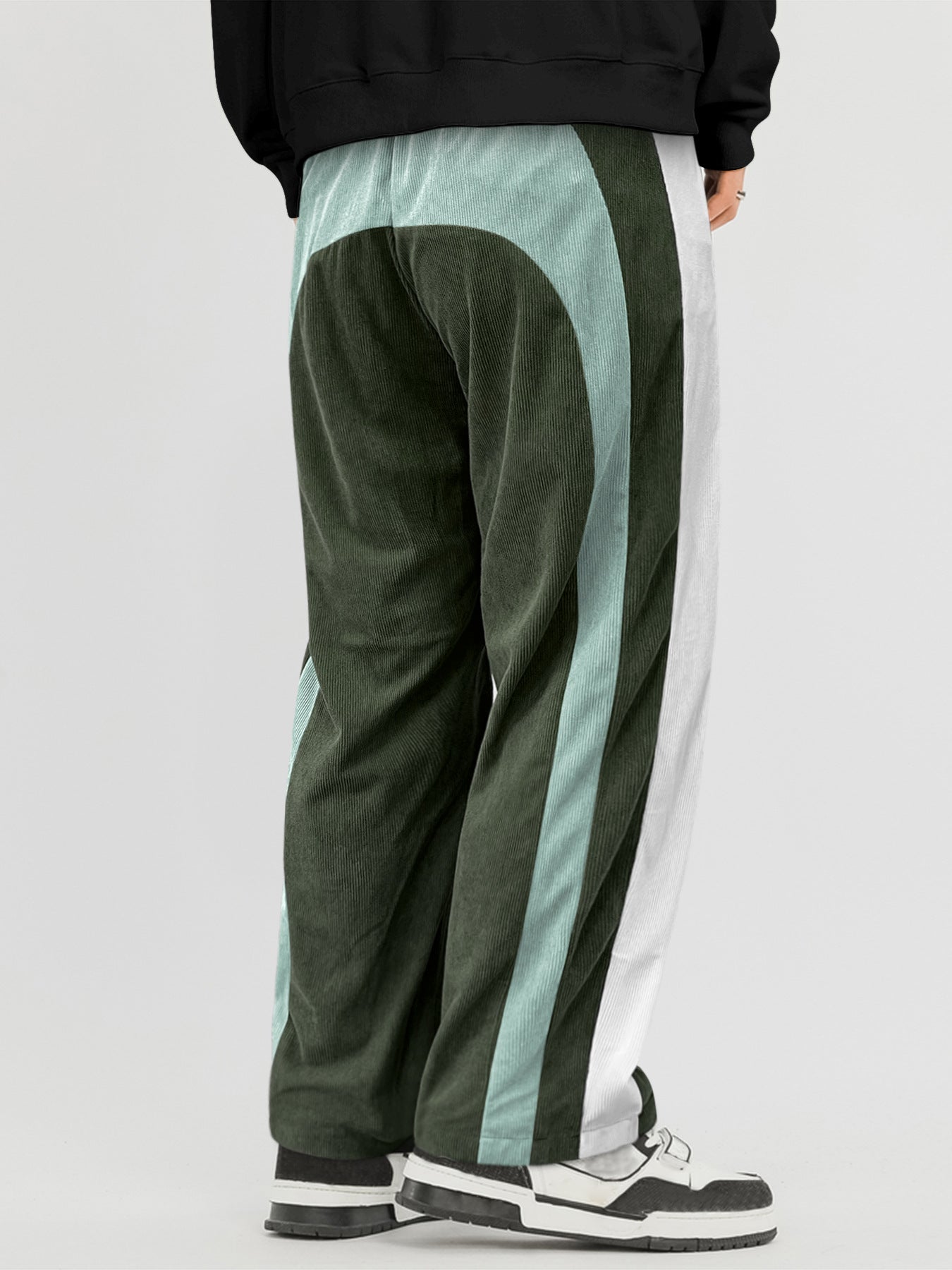 KZZ Men's Colorblock Letter Patched Drawstring Waist Corduroy Pants