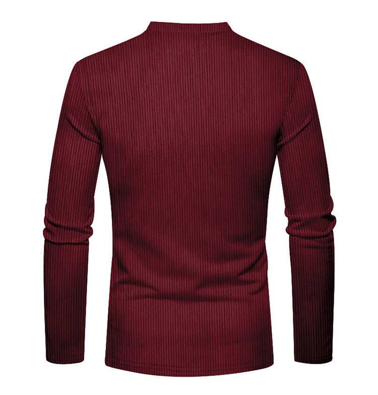 KZZ Men's Regular Fit Patchwork Print Half Button Thermal Lined Henry Collar Shirt