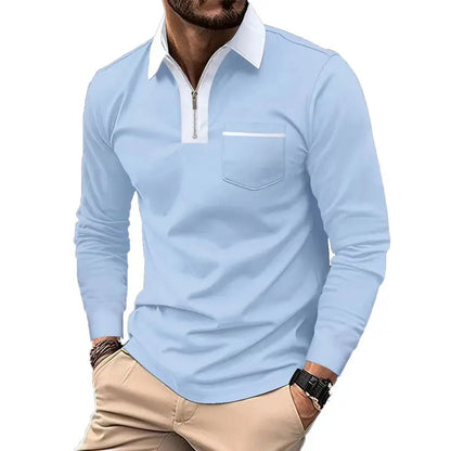 KZZ Men's long-sleeved polo shirt for spring and autumn