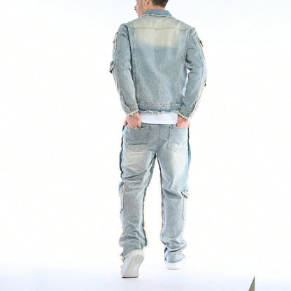 KZZ Men's two-piece denim outfit set
