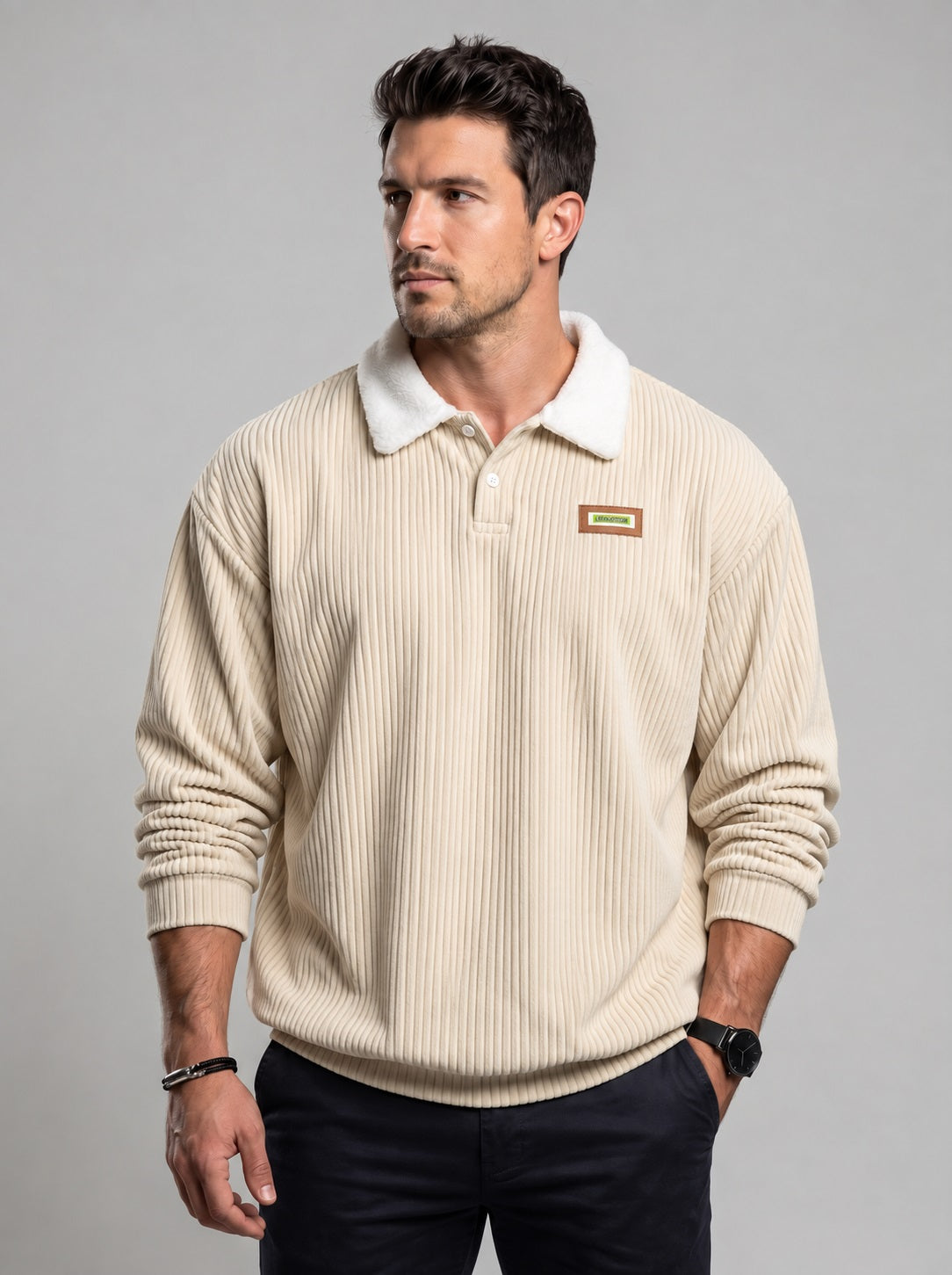 KZZ Corduroy Polo collar sweater couple autumn and winter style plus
