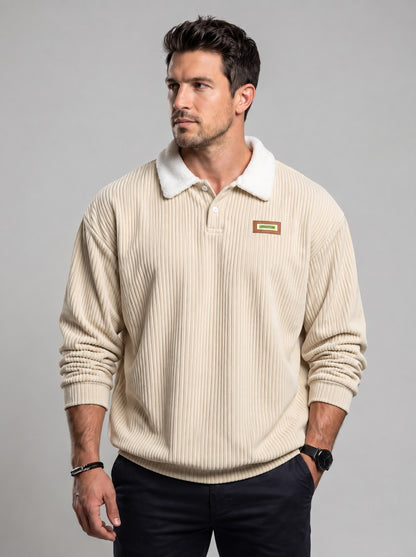 KZZ Corduroy Polo collar sweater couple autumn and winter style plus