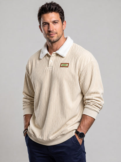 KZZ Corduroy Polo collar sweater couple autumn and winter style plus