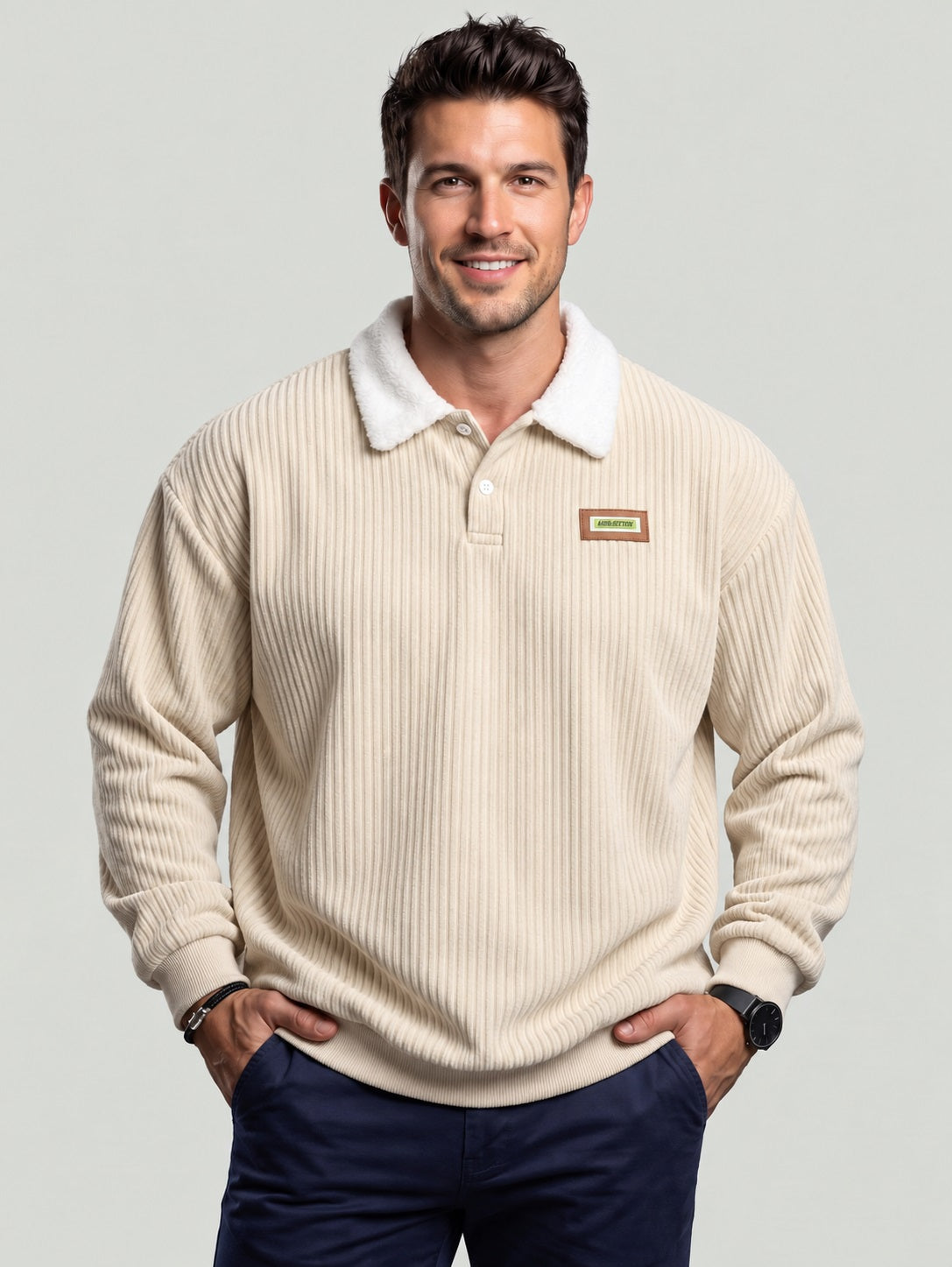 KZZ Corduroy Polo collar sweater couple autumn and winter style plus