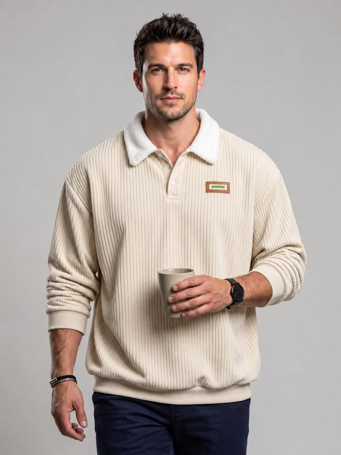 KZZ Corduroy Polo collar sweater couple autumn and winter style plus