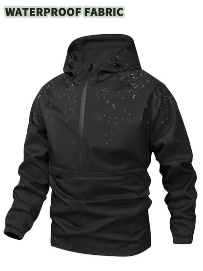 KZZ Men's Solid Color Half Zip Pocket Hooded Jacket