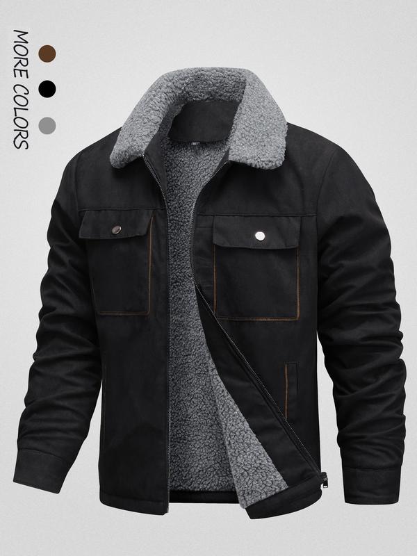 KZZ Men's Solid Pocket Zipper Fleece Jacket