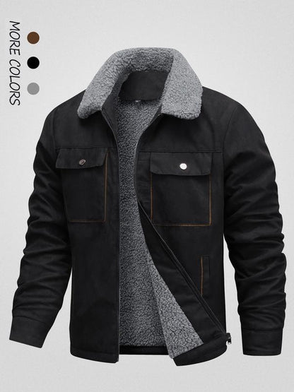 KZZ Men's Solid Pocket Zipper Fleece Jacket