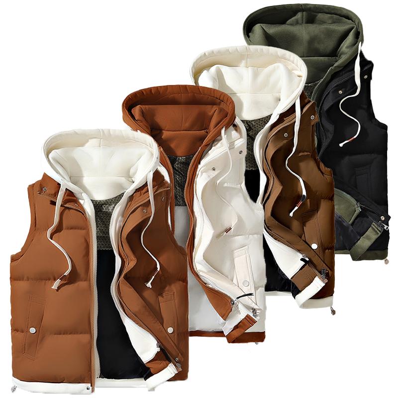 KZZ Men's hooded colorblock quilted vest, trendy and warm