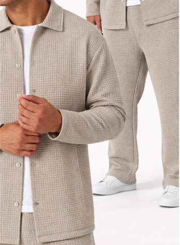 KZZ Men's Casual Outdoor Solid Color Long Sleeve Shirt and Pants Set