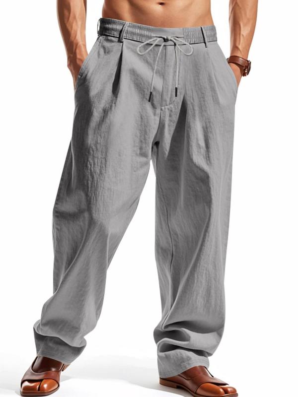 KZZ Men's Solid Color Linen Pants,  Fit Casual Comfy Wide Leg Trousers