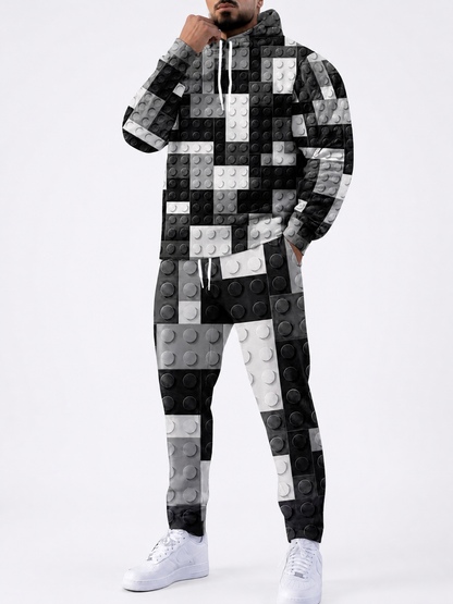KZZ Irregular Pattern Casual Hoodie Print Set