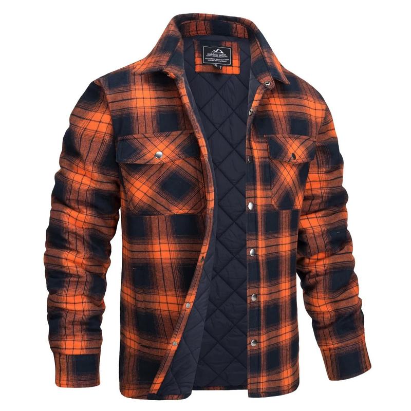 KZZ Men's Flannel Shirt Jacket with Quilted Lined Long Sleeve Plaid Coat