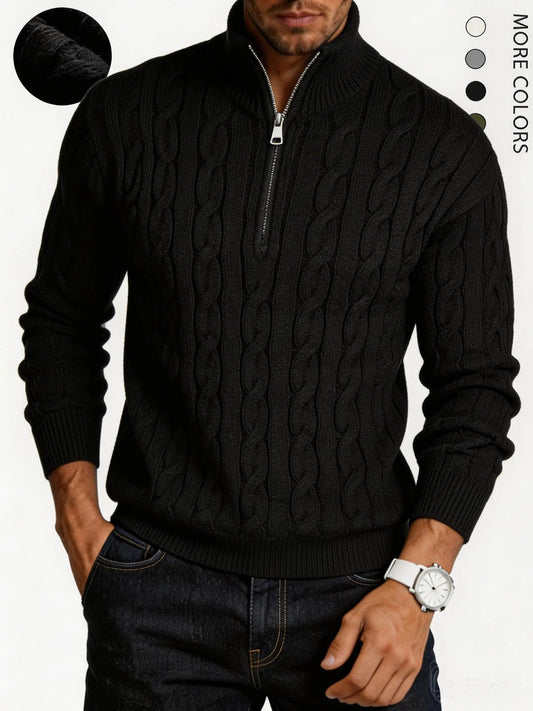 KZZ Men's solid color zipper sweater, fashionable knit long sleeved
