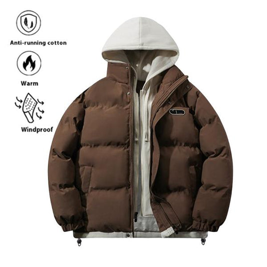 KZZ Hooded Casual Winter Men's Jacket Fake Two-Piece Design Detachable Hat
