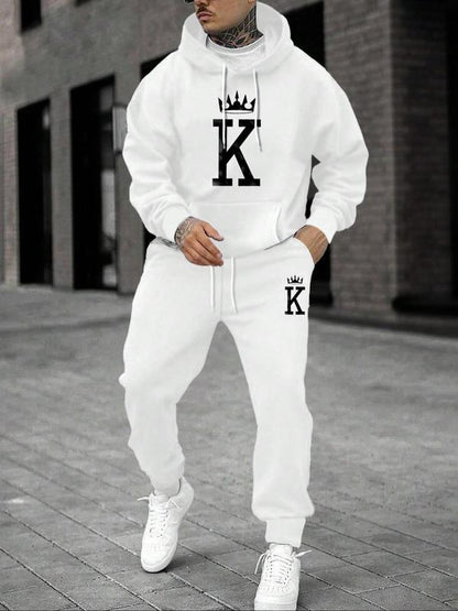 KZZ Men's Fleece Jogger Set, Hooded Sweatshirt & Drawstring Pants