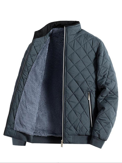 KZZ Men's Plain Quilted Zip Up Pocket Winter Coat