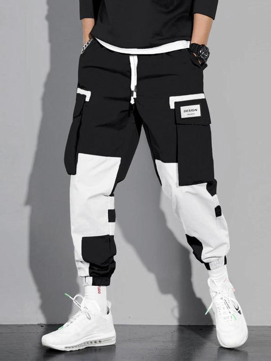KZZ Men's Colorblock Drawstring Waist Cargo Pants