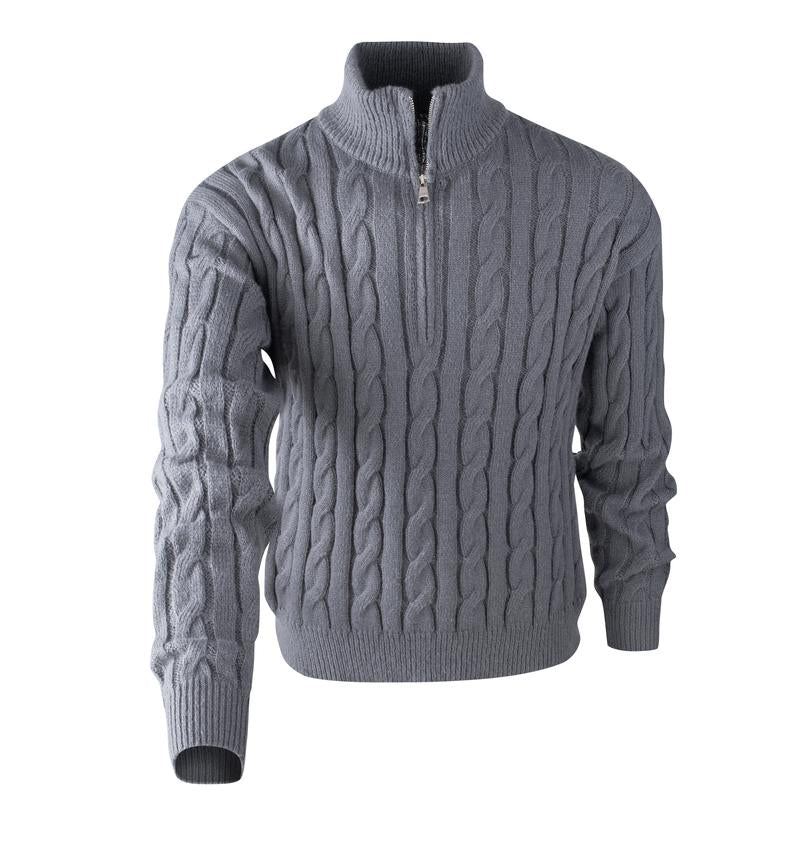 KZZ Men's solid color zipper sweater, fashionable knit long sleeved