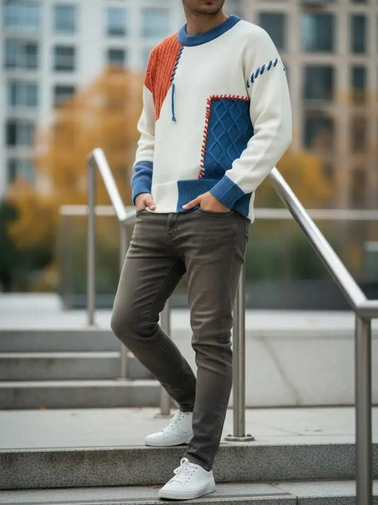 KZZ Round neck sweater for men, autumn and winter fashion,versatile, casual, and warm knitted sweater