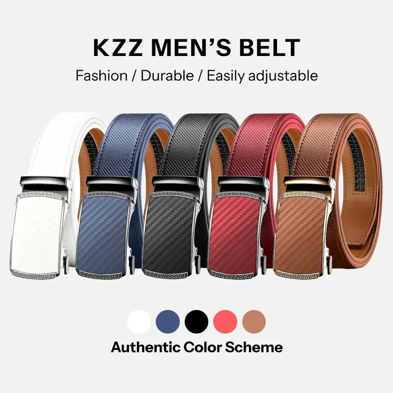 KZZ Mens Belt Leather Ratchet Easy Release Belt Dress and Casual Adjustable Belts