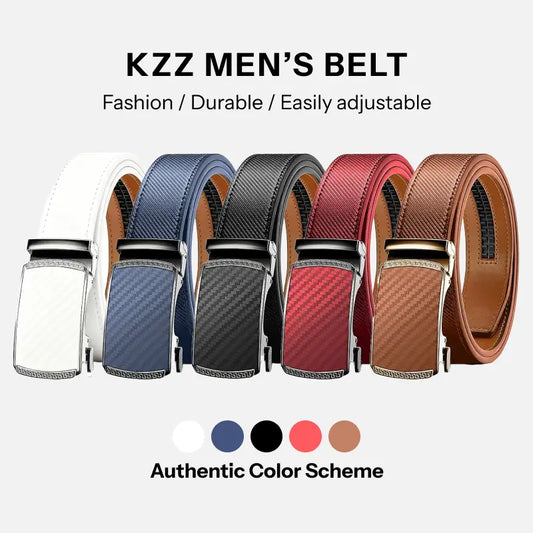 KZZ Mens Belt Leather Ratchet Easy Release Belt Dress and Casual Adjustable Belts
