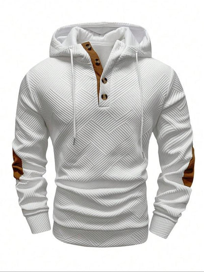 KZZ Men's solid color hoodie with texture casual long sleeve top