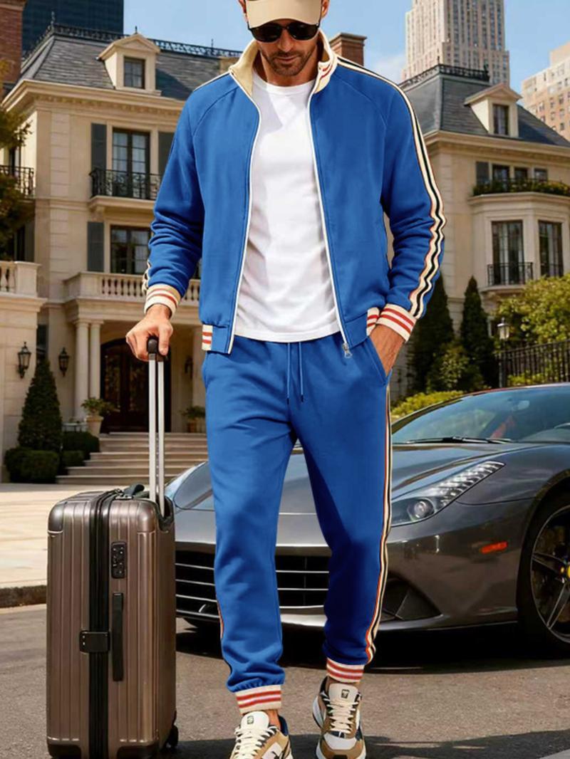 KZZ Men's Fall Fashion Set - Lightweight Loose-Fit Casual Stand Collar Sportswear