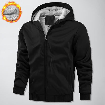 KZZ Thickened Fleece Solid Color Hooded Cardigan - Men's Winter Sweatshirt Jacket