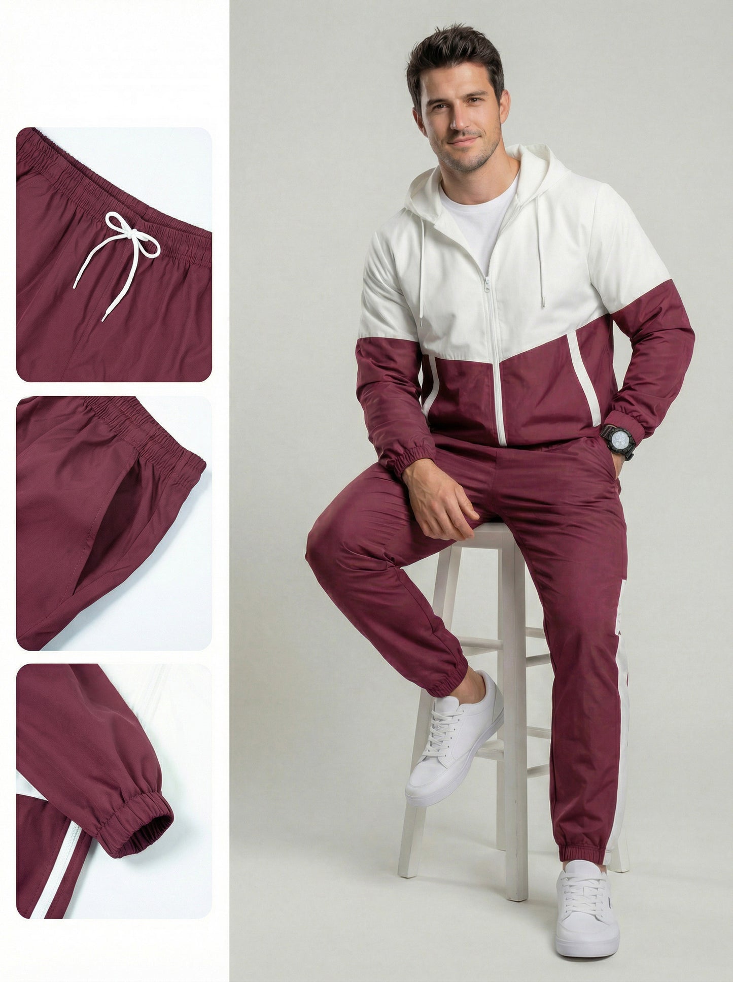 KZZ patchwork jacket and casual sports pants two-piece set