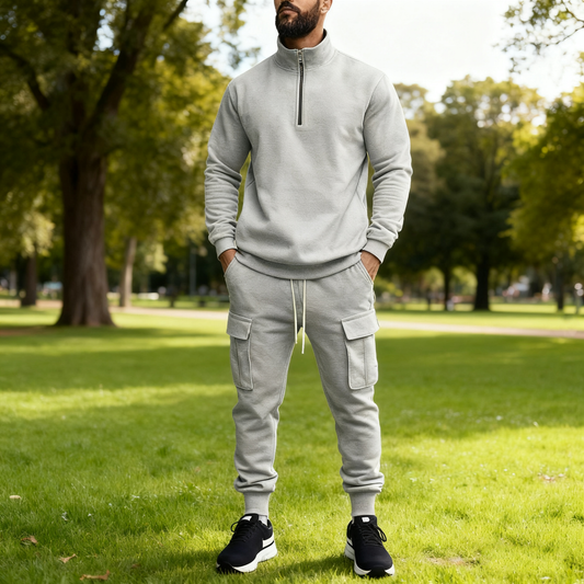 KZZ Men's Casual Fleece Lined Zipper Work Pants Set