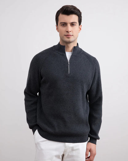 KZZ Men's Flannel Ribbed Turtleneck Half-Zip Sweater