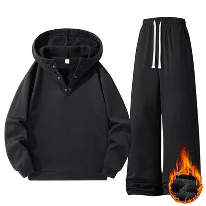 KZZ Autumn & Winter Lazy Set Fleece Hoodie + Straight-Leg Sweatpants