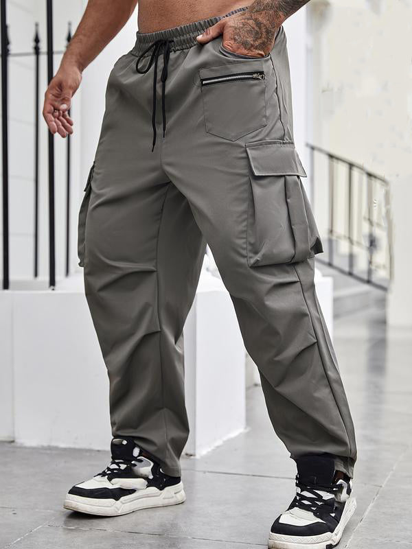 KZZ Men's Regular Fit Solid Flap Zipper Pocket Cargo Pants