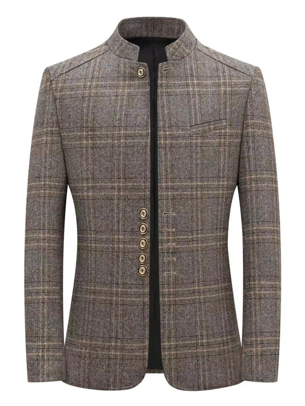 KZZ Men's Plaid Single-Breasted Blazer